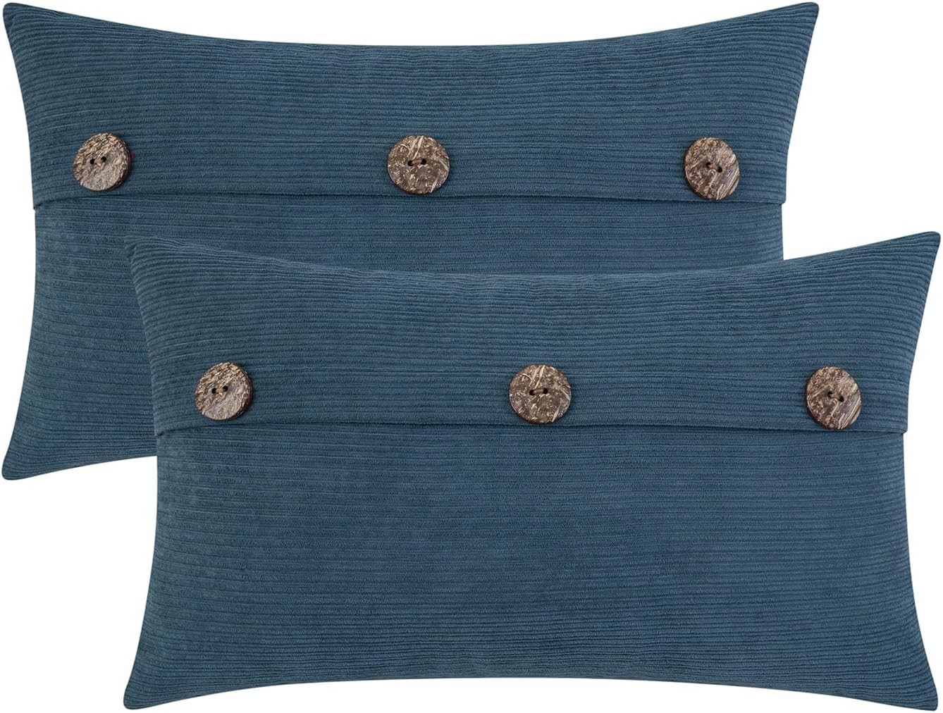 HWY 50 Blue Chenille Throw Pillow Covers 12x20 Inch with Triple Buttons, Soft Farmhouse Accent Decorative Cushion Cases for Couch Sofa Living Room Pack of 2 Rectangle