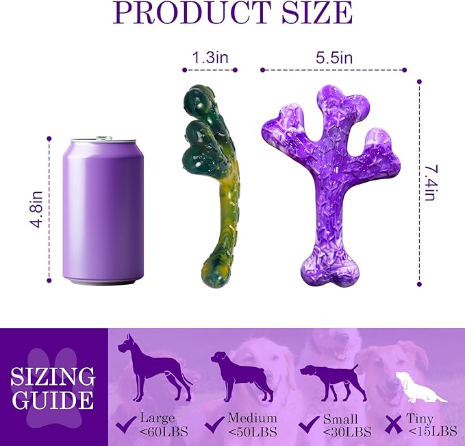 Dog Toys for Aggressive Chewers - 2 Pack Beef Bacon Flavor Tough Dogs Chew Toys, Indestructible Toy for Medium Large Dogs Gift