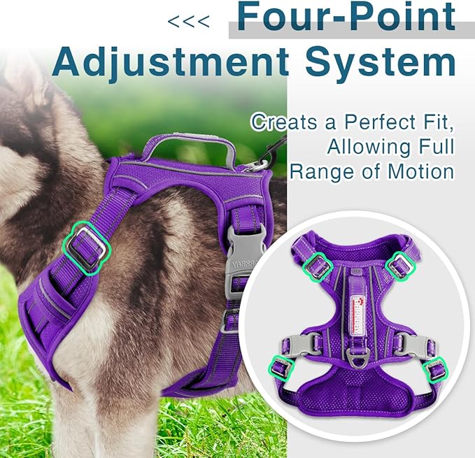 BARKBAY Dog Harness No Pull with ID Tag Pocket - Heavy Duty, Reflective, Easy Control for Large Dogs(Purple,XL)