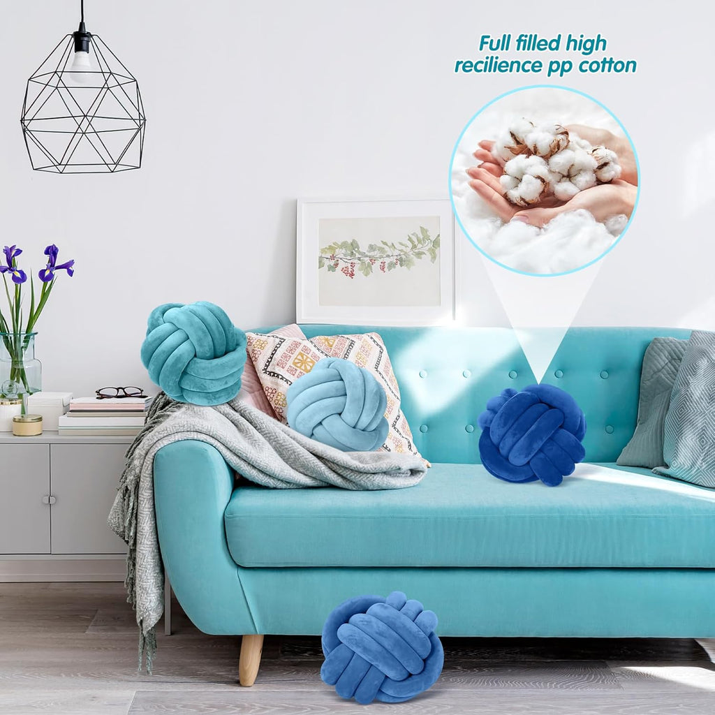 Yerliker 4 Pcs Knot Pillow Ball, 8.7 Inches Soft Home Decorative Round Throw Pillow Handmade Knotted Plush Accent Cushion Gifts for Nursery Decor Home Bed Sofa Bedroom Decoration