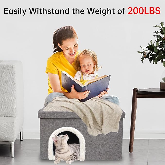 CAROLMADE Cat Beds for Indoor Cats, Collapsible Cat House with Storage Space & Scratch Pad Cat Cave for Small Pet Under 20 Lbs