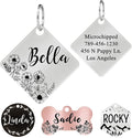 Ultra Joys Stainless Steel Pet ID Tags - Personalized Front and Back Engraving, Customized Dog and Cat Tags, Optional Engraved on Both Sides, Diamond Flower Silver Small