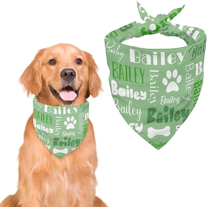 Personalized Dog Bandanas Custom Neckwear Name Button Anti-loosening Dog Scarf Triangle Bibs Kerchief Pet Costume Accessories for Small Medium Large Dogs Cats Pets Birthday-Green