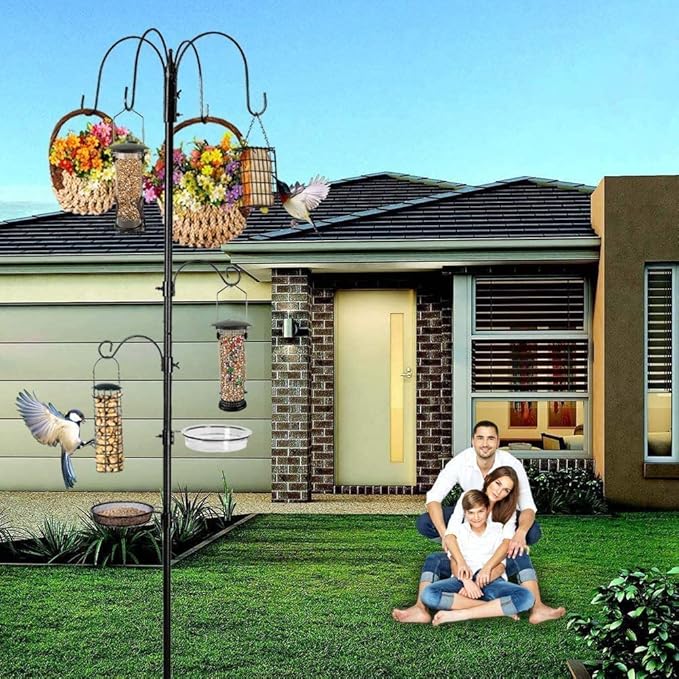 Bird Feeding Station Kit Pole Wild Bird Feeder Hanging Planter Hanger Multi Feeder Hanging with Metal Suet Feeder Bird Bath for Attracting Wild Birds