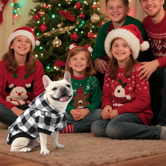 KOOLTAIL Plaid Dog Hoodie Pet Clothes Sweater with Hat and Pocket for Small Medium Large Size Dogs, Soft Winter Warm Dog Cold Weather Coat, Fleece Fall Dog Hooded Sweatshirt for Puppy Cats, White S