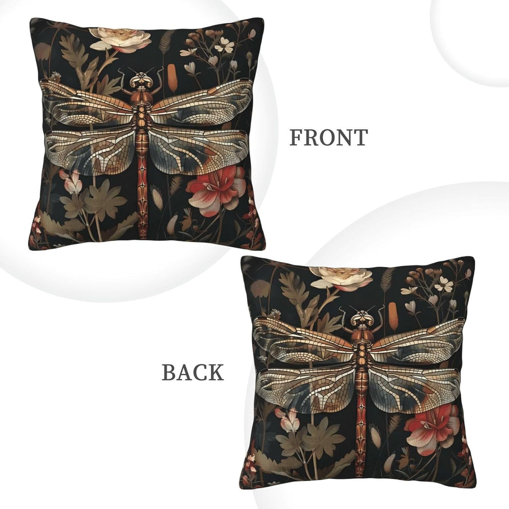 William Morris Abstract Vintage Floral Dragonfly Design 18x18 inches Throw Pillow Covers Square Pillowcases Decor for Bed Couch Sofa Living Room Cushion Covers