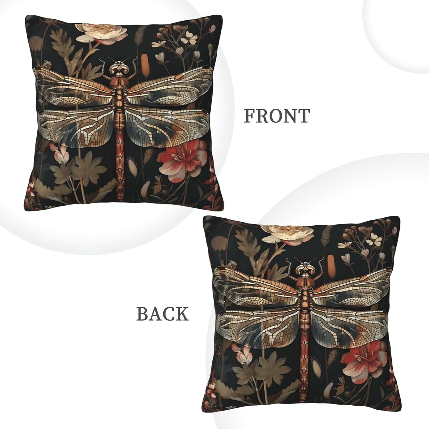 William Morris Abstract Vintage Floral Dragonfly Design 18x18 inches Throw Pillow Covers Square Pillowcases Decor for Bed Couch Sofa Living Room Cushion Covers