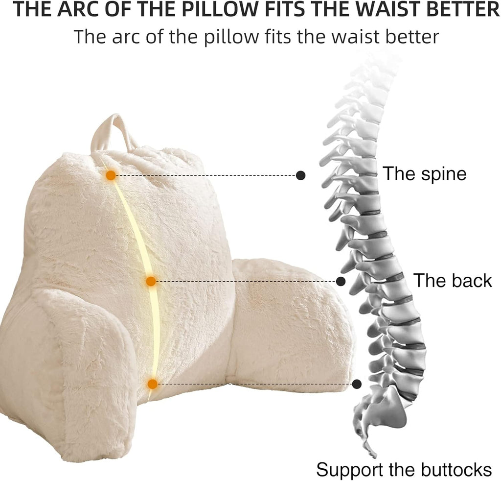 Aimuan Reading Pillow Bed Rest Wedge Adult Backrest Pillow with Arms Sitting in Bed Cushion Incline Rest Sleeping Pillow for Watching TV/Gaming/Relaxing, Ivory
