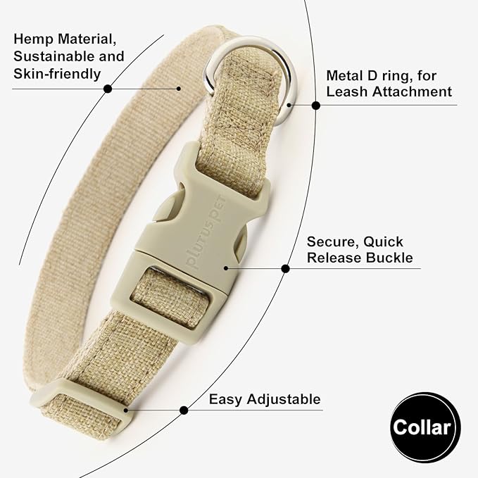 Plutus Pet Cotton Hemp Dog Collar and Leash Set, Adjustable Collar for Small, Medium, and Large Dogs, Heavy Duty and Soft on Skin, Khaki, XL