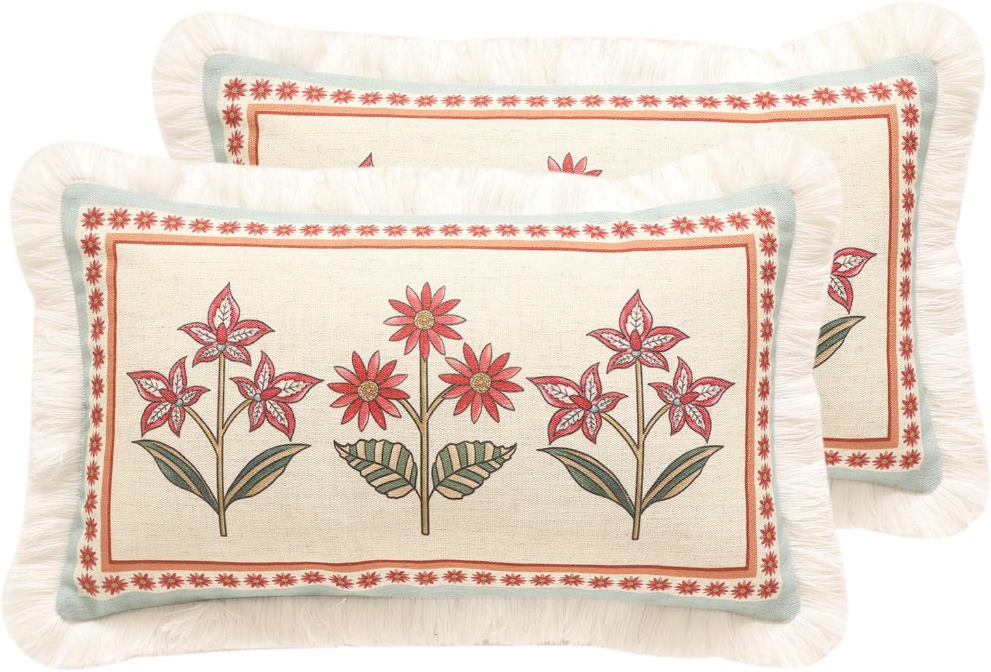 Blue Throw Pillow Covers Set of 2,Cottage Rustic Farmhouse with Wild Flowers Pattern Linen Pillowcases,Decorative Lumbar Pillows Cushion Cover for Couch Sofa Bed Chair Car,12x20 Inches