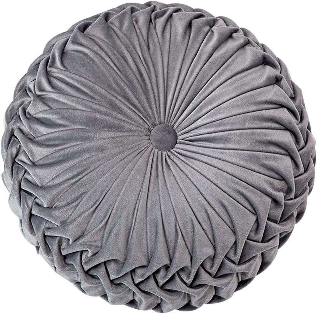 HLOVME Throw Pillow for Couch Decorative 3D Pumpkin Round Velvet Cushion for Sofa Bed Chair Floor 15"X15", Gray