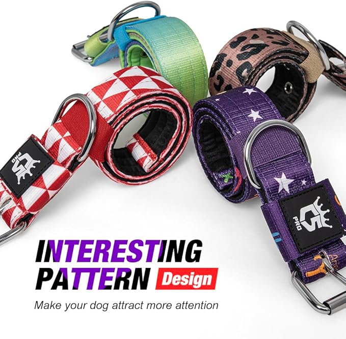 TSPRO Tactical Dog Collar 1.5 Inch Wide Thick Dog Collars with Heavy Duty Metal Buckle, Durable, Strong, Adjustable for Medium to Large Dogs (Rainbow M)