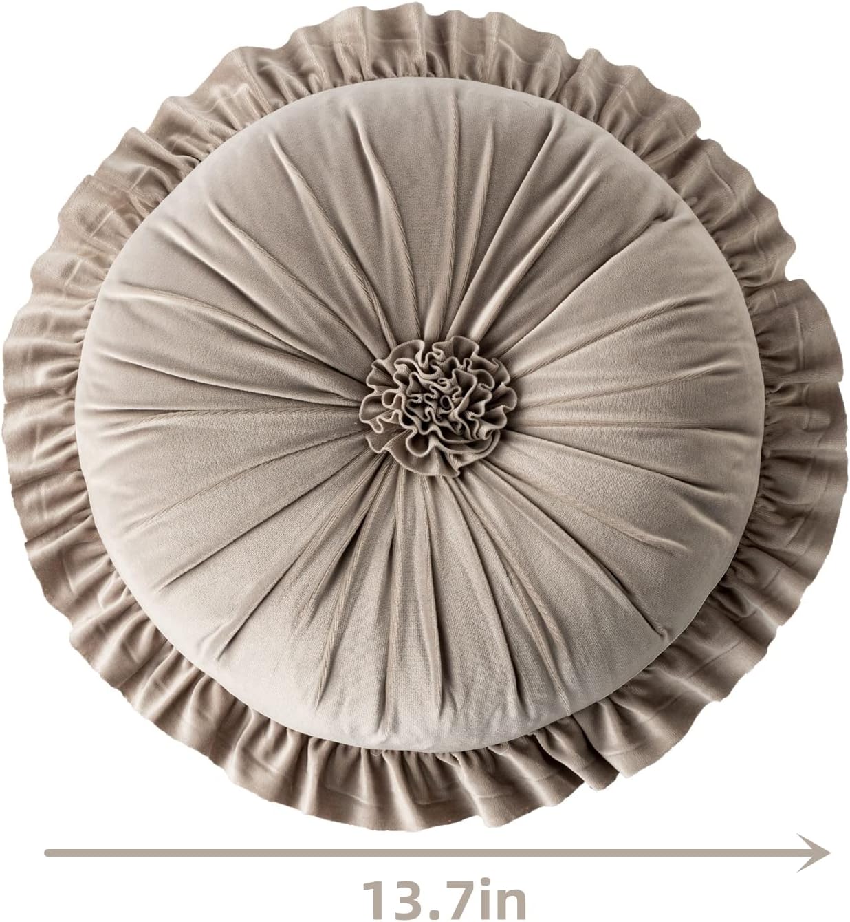 S SSOY Velvet Round Pillow - Ruffle Home Decoration Cushion for Sofa, Chair, Bed, Window, Floor - 13.7in