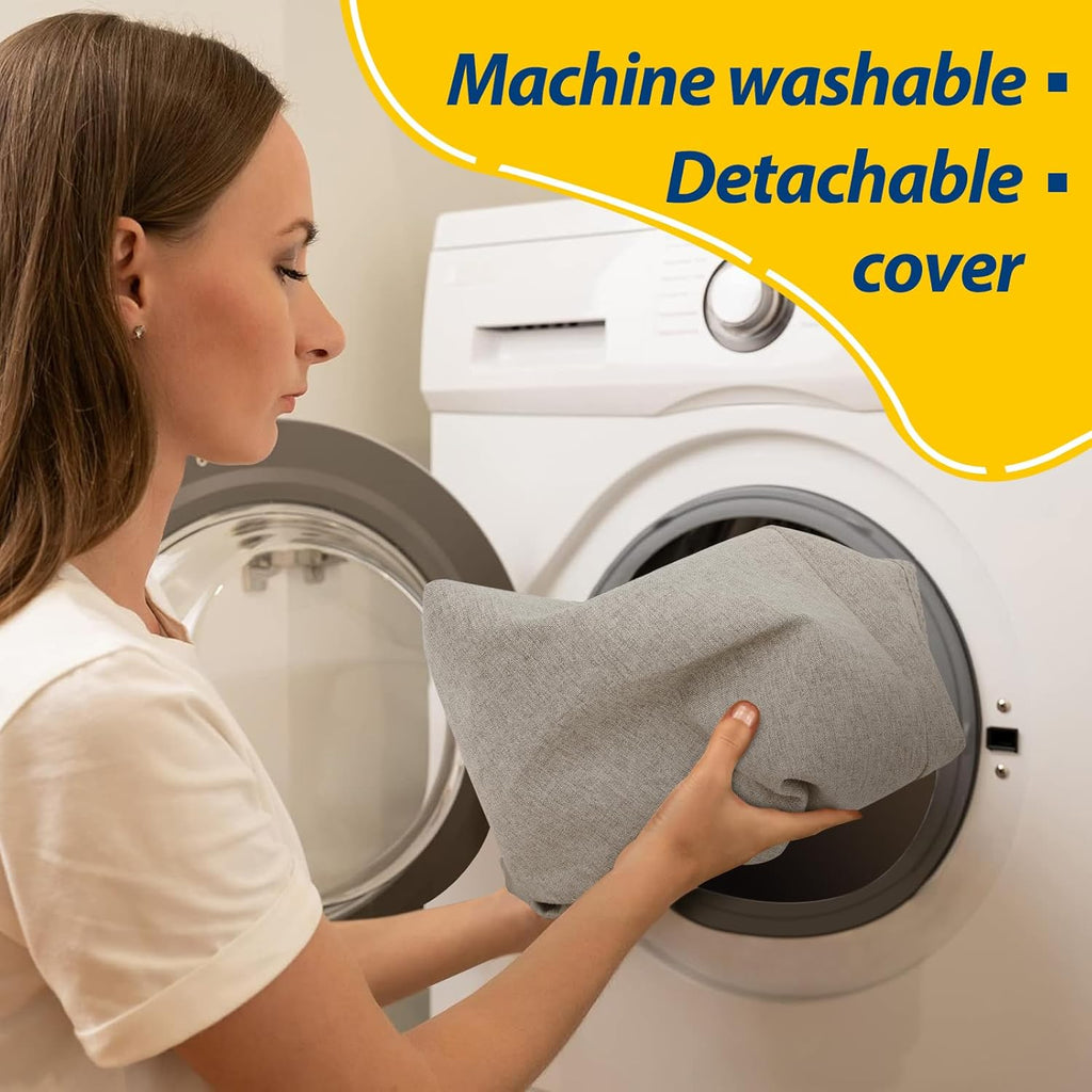 AAAAAcessories D-Shaped Chair Cushions, 2" Thick Dining Chair Pads with Ties and Removable, Machine-Washable Cover, 17" x 16", Set of 2, Khaki Gray