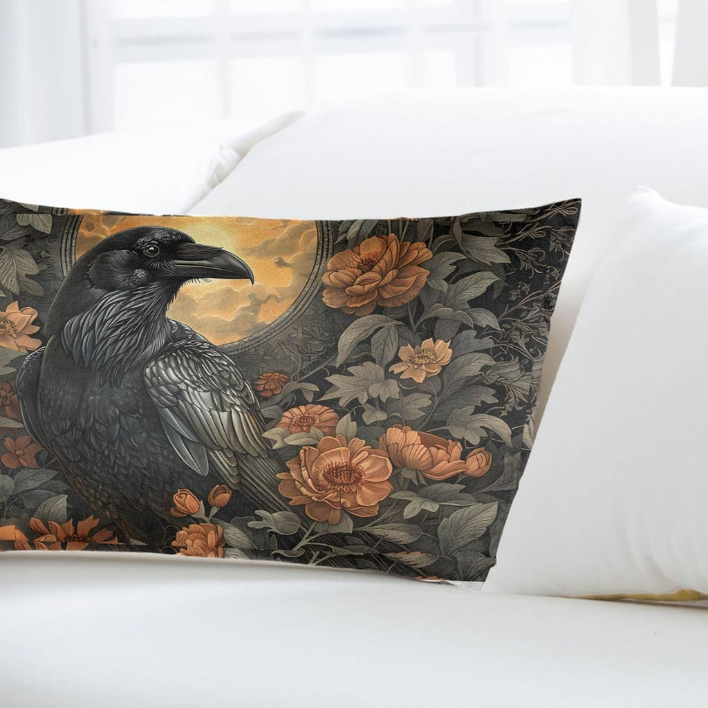 Mystical Raven Art Print Decor, William Morris Abstract Vintage Floral Design 20x12 inches Throw Pillow Covers Square Pillowcases Decor for Bed Couch Sofa Room Cushion Covers
