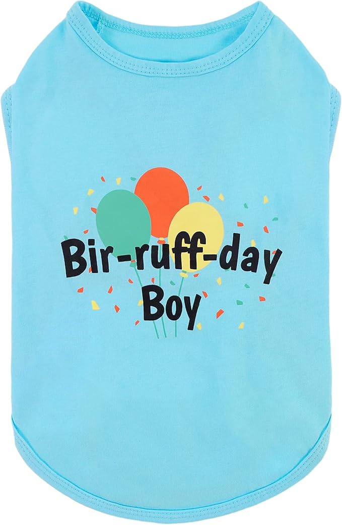 Fitwarm Birthday Boy Dog Shirt, Bir-Ruff-Day Boy Funny Dog Clothes for Small Dogs Boy, Pet Birthday Outfit, Cat Tshirt, 100% Breathable Cotton, Aqua Blue, Medium