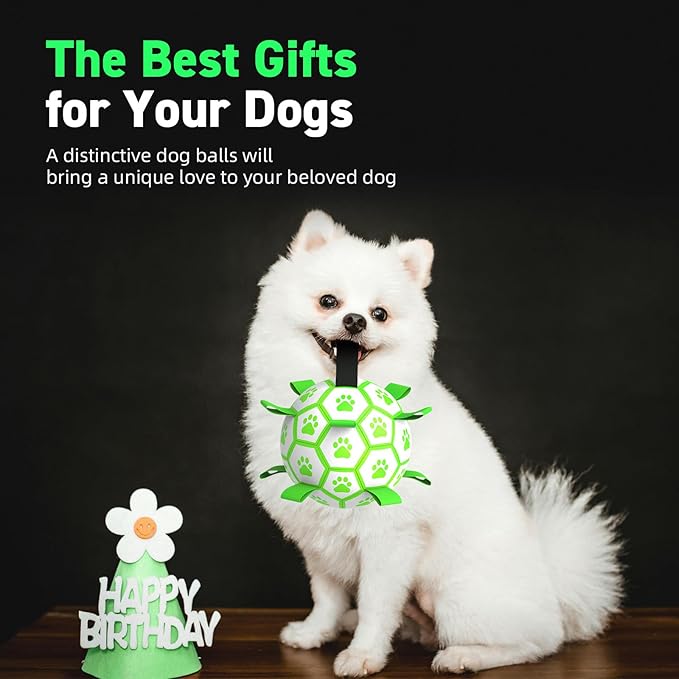 QDAN Premium Glow in The Dark Dog Toys, Dog Ball with Straps, Soccer Ball for Dogs, Outdoor Dog Toys, Pet Birthday Toys, Puppy Essentials for Medium to Large (8Inch)