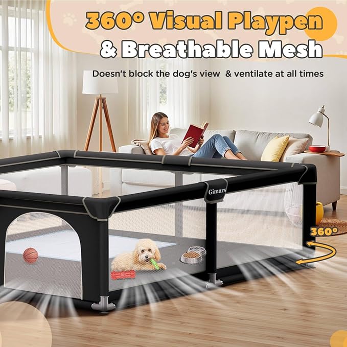 71x59x26 Inches Puppy Playpen with Gate, Dog Playpen for Puppies or Small Dogs, Sturdy Safety Dog Fence Pet Playpen with Thickened Fabric, High-Strength Nylon Wire Mesh for Indoor & Outdoor,Washable