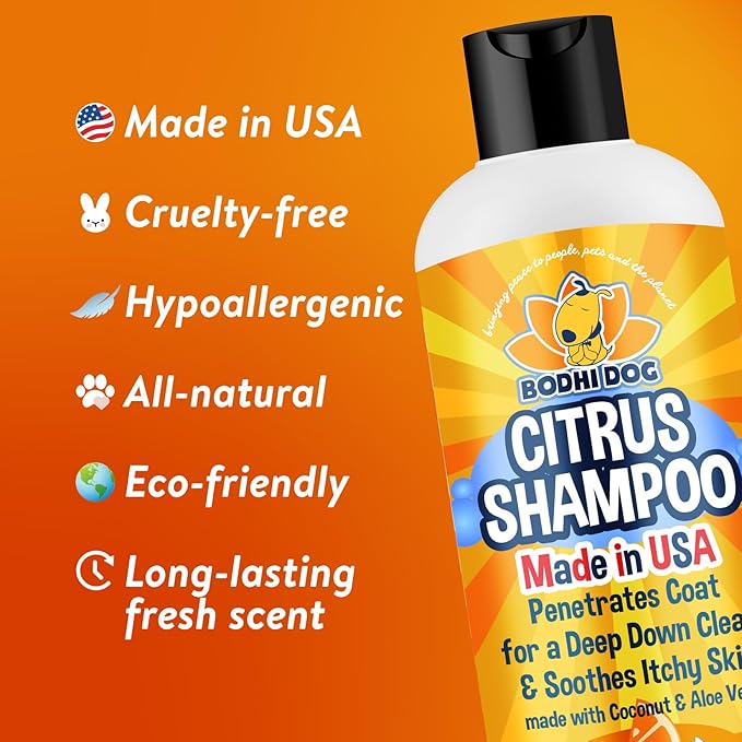 Bodhi Dog Refreshing Orange Citrus Shampoo - Deep Cleaning Coconut & Aloe Formula - Natural Soothing, Moisturizing Pet Wash for Dogs, Cats, Puppies - Tear-Free (17 Fl Oz)