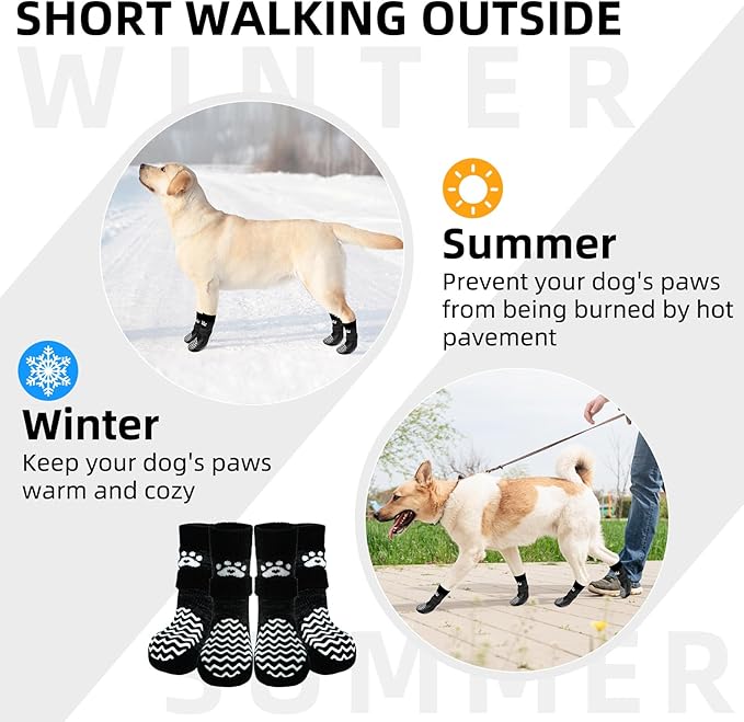 PUPTECK Anti Slip Dog Socks 2 Pairs with Double Grippers for Hardwood Floors, Shoes for Hot/Cold Pavement, Boots & Paws Protectors to Prevent Licking, Traction Booties for Senior Small Large Dogs