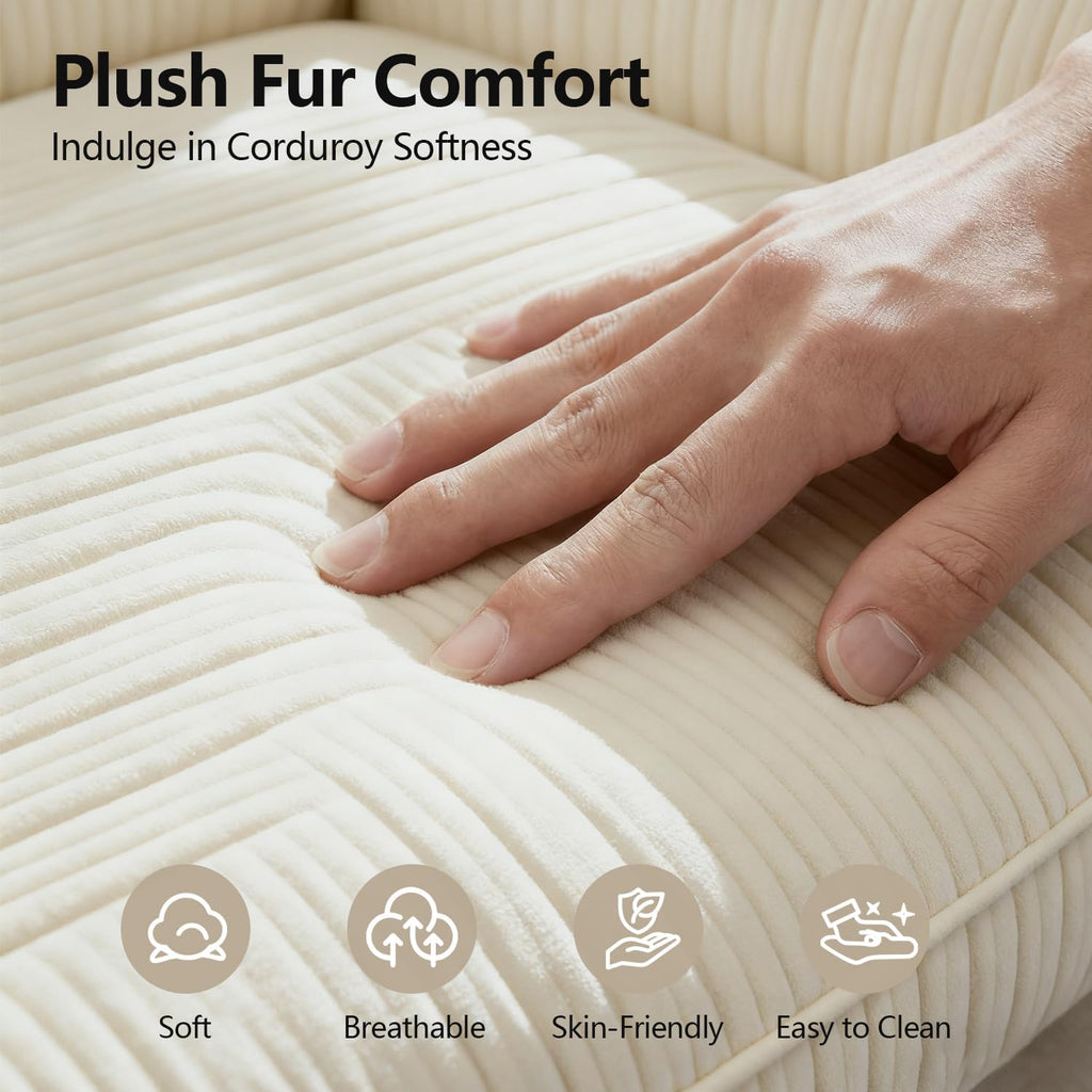 67" Oversized Fluffy Sleeper Chair Indoor, Cozy Cloud Couch with Cup Holders & Throw Pillows, Boneless Chaise Lounge Sofa for Living Room, Movie Room and Apartments, Beige