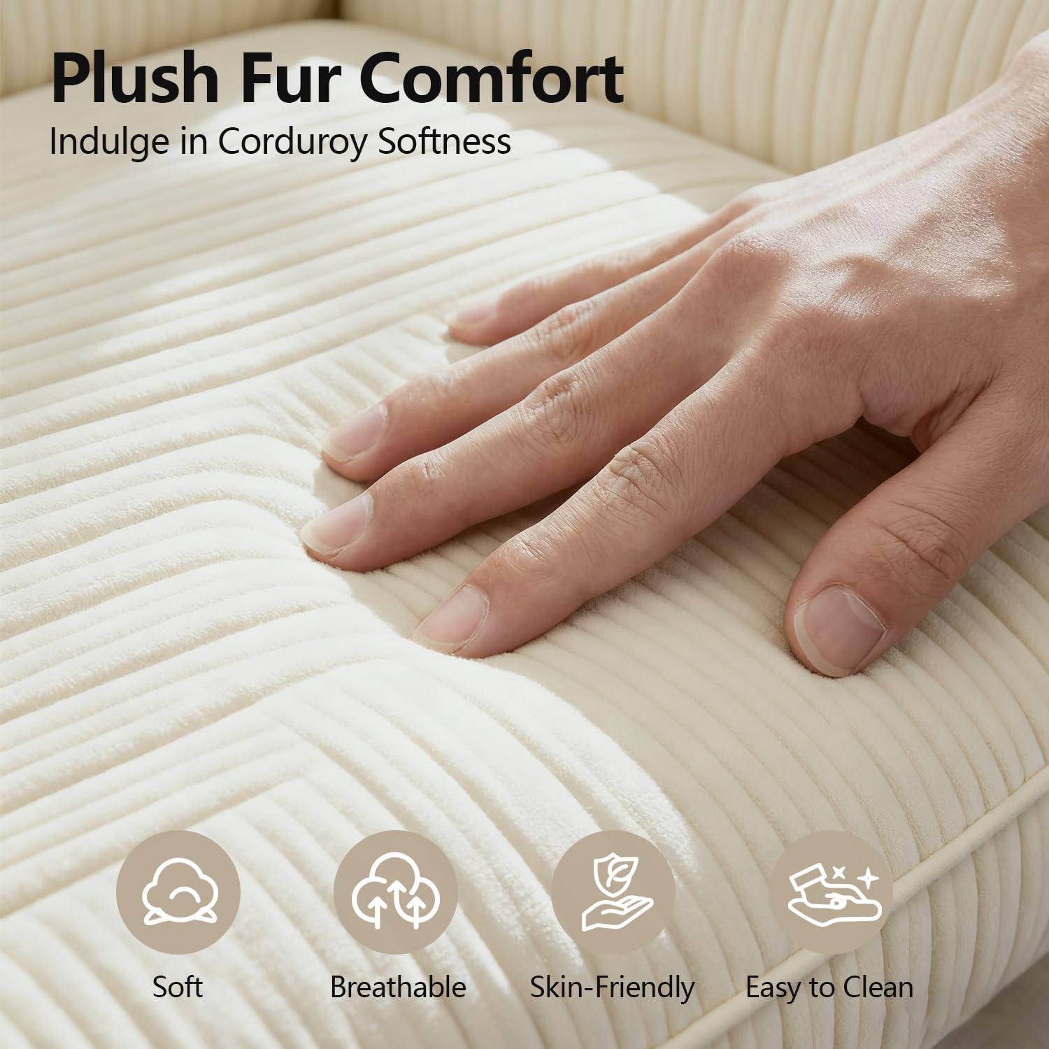 67" Oversized Fluffy Sleeper Chair Indoor, Cozy Cloud Couch with Cup Holders & Throw Pillows, Boneless Chaise Lounge Sofa for Living Room, Movie Room and Apartments, Beige