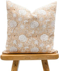 Designer Floral Warm Beige Tan on Off White Linen Pillow Cover, Peachy Pillow Cover, Boho Pillow, Neutral Pillow Cover, Floral Pillow Cover (Warm Beige Tan, 26x26)