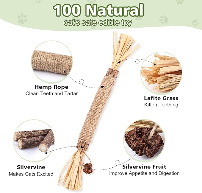 6 Pack Silvervine Sticks Cat Toy, Natural Chew Stick for Dental Care Teeth Cleaning,Matatabi Cat nip Treat Toys for Indoor Cats& Kittens