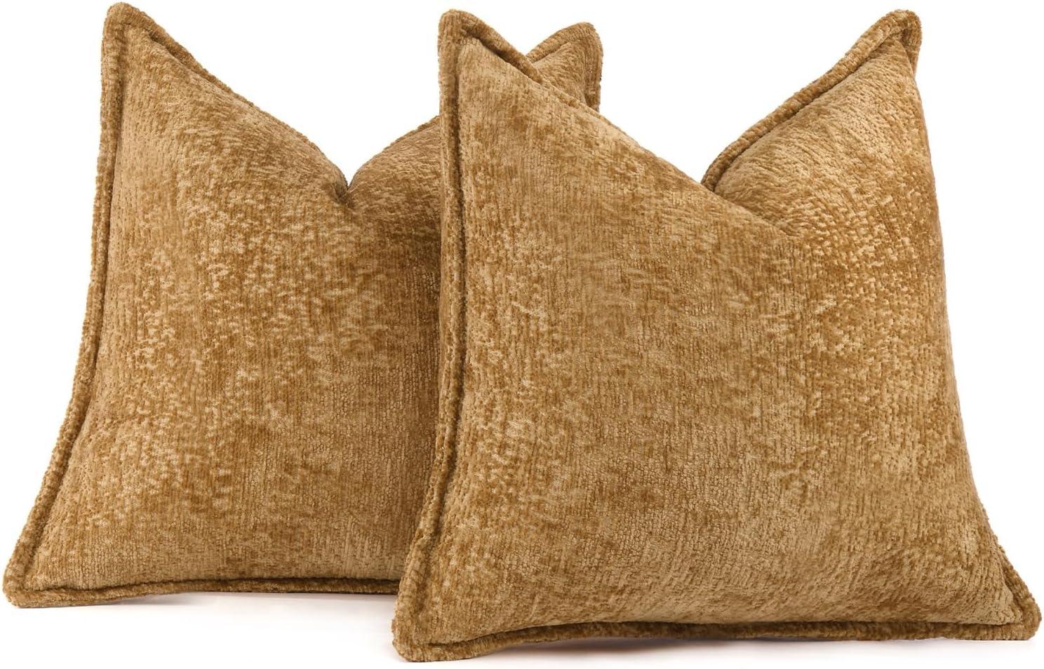 Pack of 2 Golden Brown Decorative Throw Pillow Covers 24x24 Cozy Soft Chenille Accent Vintage Square Couch Pillow Covers for Home Decor Bed Sofa Living Room