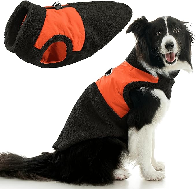 Gooby Zip Up Sherpa Vest - Black, X-Large - Two Tone Fuzzy Fleece Dog Sweater with Built-in Harness and Extra Security for Small Dog and Medium Dog