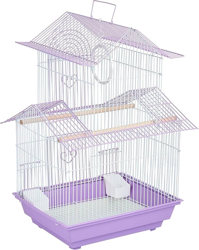 Rustic Retreat Bird Cage with Natural Wood Accents, Durable Metal Construction, Spacious Interior, and Comfortable Features for Birds' Pink