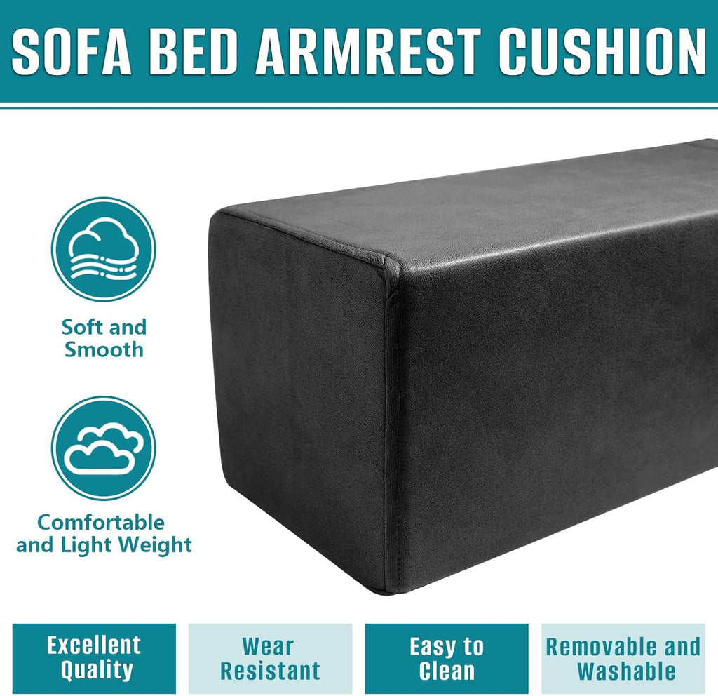 2 Pack Couch Arm Rest Pillow, 8''x8''x20'' Faux Leather Waterproof Cover, High Density Foam Armrest Cushion, Removable & Washable Elbow Support for Sofa, Bed, and Armchair (Black)