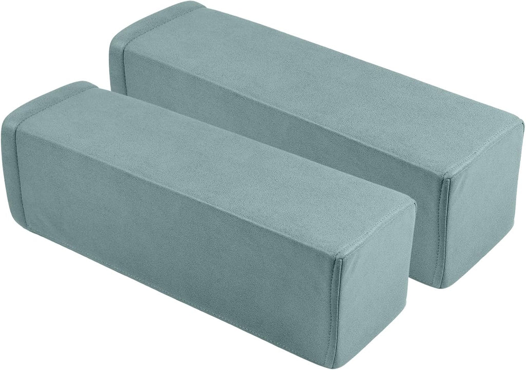 2 Pack Couch Arm Rest Pillow, 6''x6''x20'' Faux Leather Waterproof Cover, High Density Foam Armrest Cushion, Removable & Washable Elbow Support for Sofa, Bed, and Armchair (Blue)