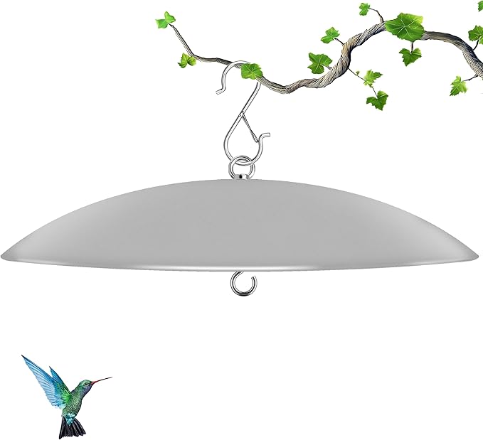 13" Bird Feeder Rain Guard, Hummingbird Feeder Shade Dome Cover, Hanging Baffle for Bird Feeder Pole (Grey), 1 Pack