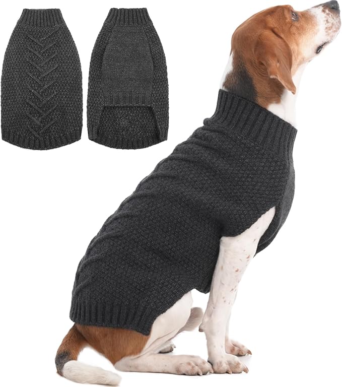 IECOii Dog Sweater Large Size Dog,Large Dog Sweater for Male Female Dogs,Neutral Thick Warm Dog Sweater,XL Dog Sweater for Christmas Thanksgiving Halloween,Beagle Corgi Large Dog Sweaters,Darkgrey-XL