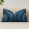Kevin Textile Soft Plush 12x20 Inch Lumbar Pillow Cover 1 Pack, Luxury Fluffy Faux Fur Striped Flannel Rectangle Cushion Case for Couch Sofa Chair Bed Home Decor, Blue