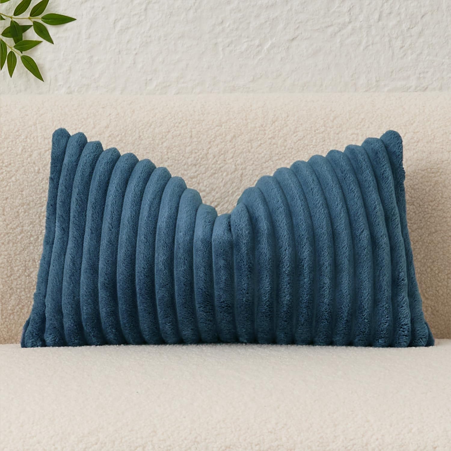 Kevin Textile Soft Plush 12x20 Inch Lumbar Pillow Cover 1 Pack, Luxury Fluffy Faux Fur Striped Flannel Rectangle Cushion Case for Couch Sofa Chair Bed Home Decor, Blue