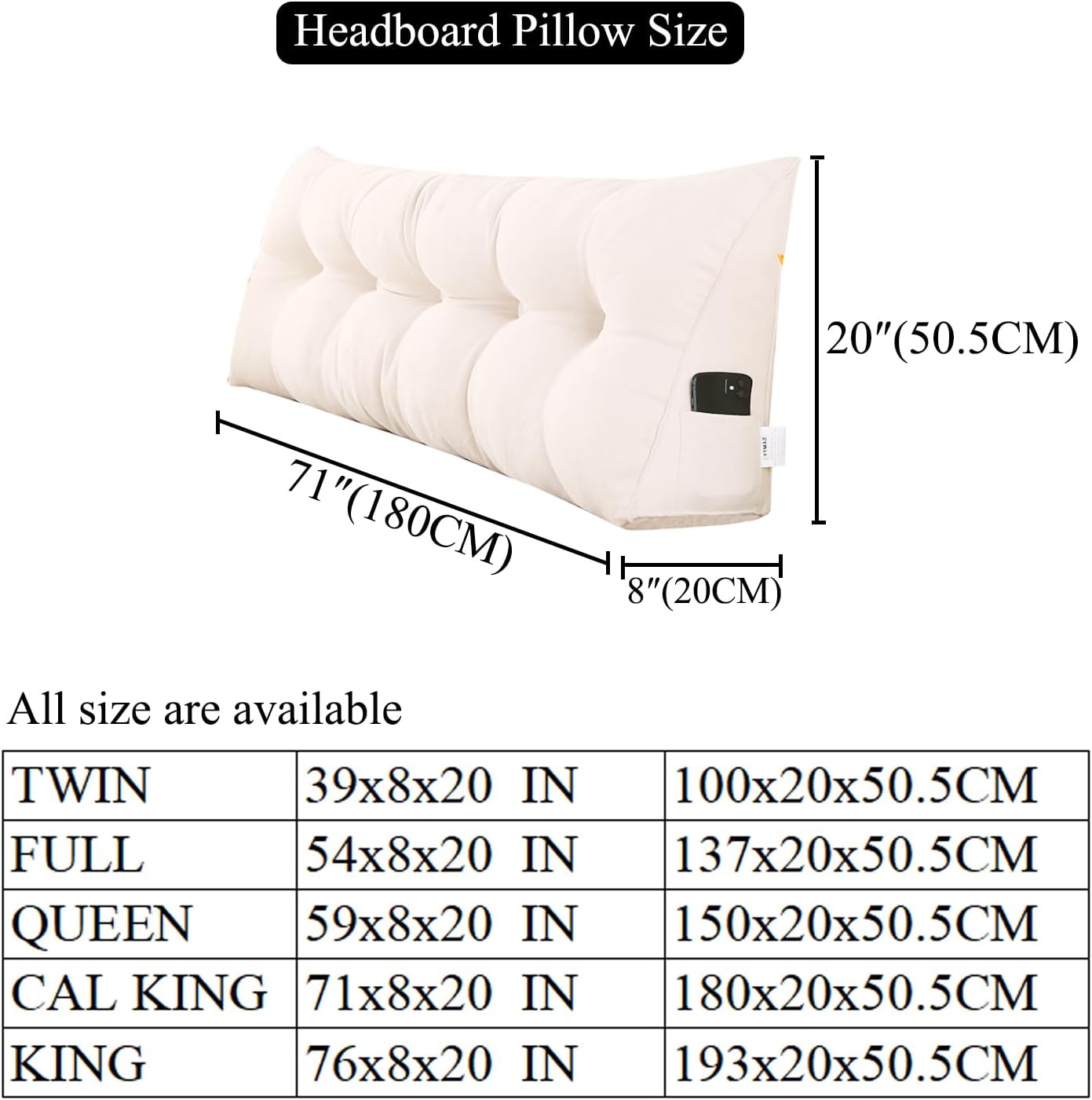 Triangular Wedge Pillow headboard California King Size for Couch Large headboard Pillow with Removable Cover Back Rest Pillows for Sitting up in Bed