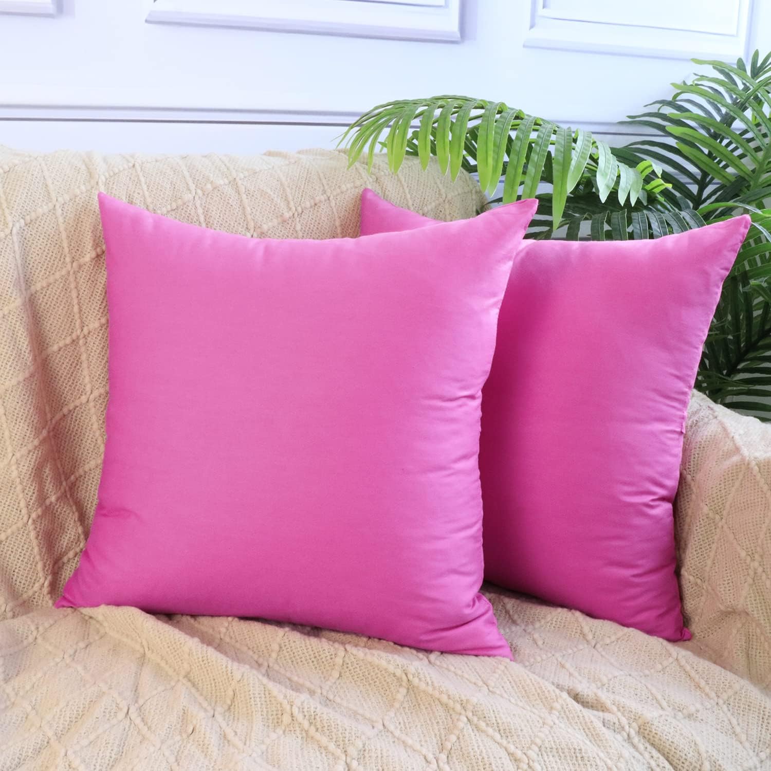 Thmyo 4-Pack 100% Cotton Comfortable Solid Decorative Throw Pillow Case, Square Cushion Cover Pillowcase Sublimation Blank Pillow Covers DIY Throw Pillowcase for Couch(16x16 inch/ 40x40cm,Rose red)