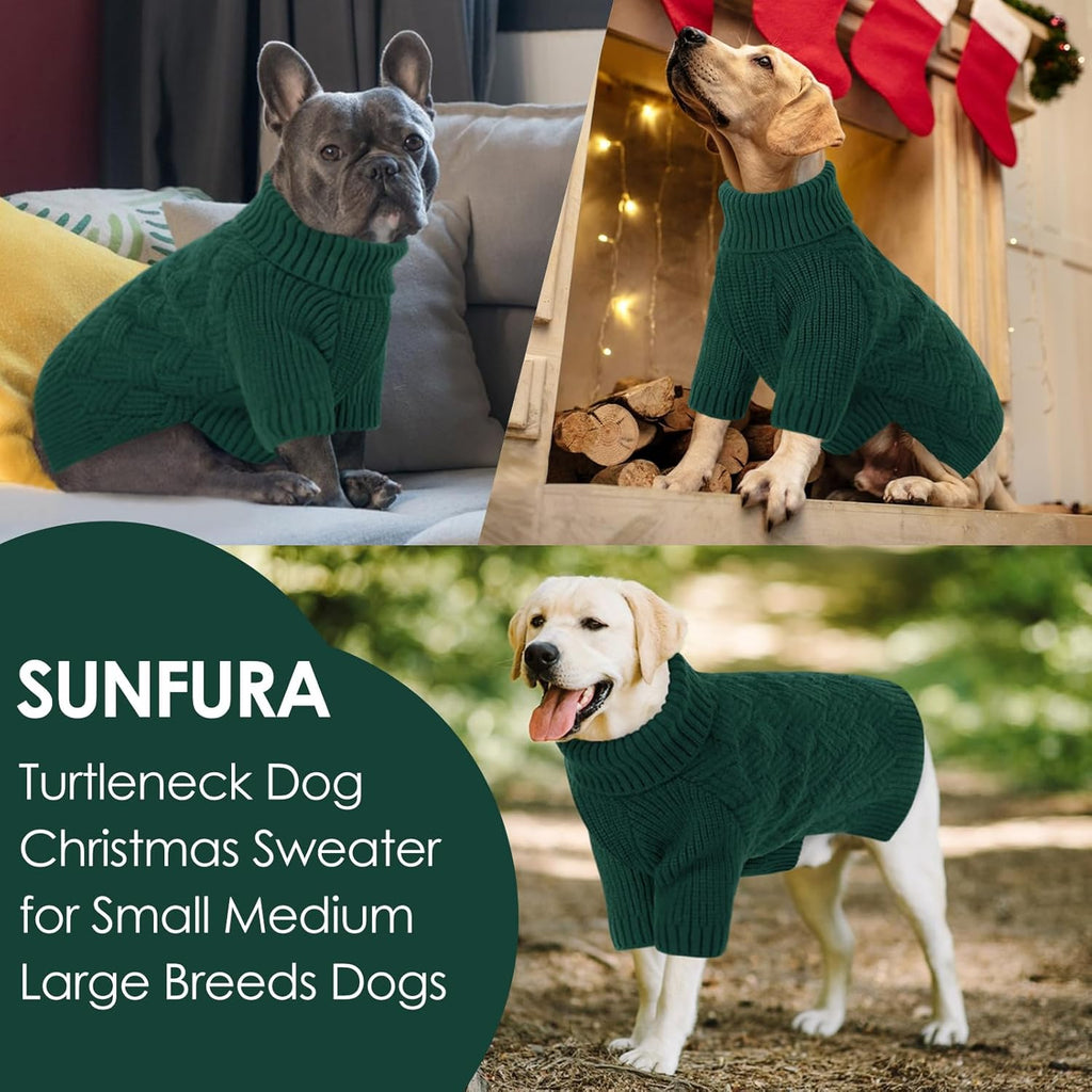 SUNFURA Dog Sweater Large Size Dog, XXL Pet Sweaters for Extra Large Dogs, Doggy Warm Turtleneck Christmas Sweatshirt Cold Weather Knit Pullover for Golden Retriever, Green XXL