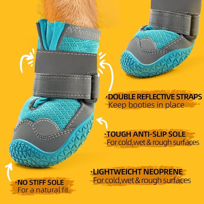 Dog Shoes for Large Dogs, Medium Dog Boots & Paw Protectors for Hardwood Floors, Outdoor Dog Booties for Hot Pavement Winter Snow Hiking, Breathable Dog Shoes with Reflective Strips Size 7