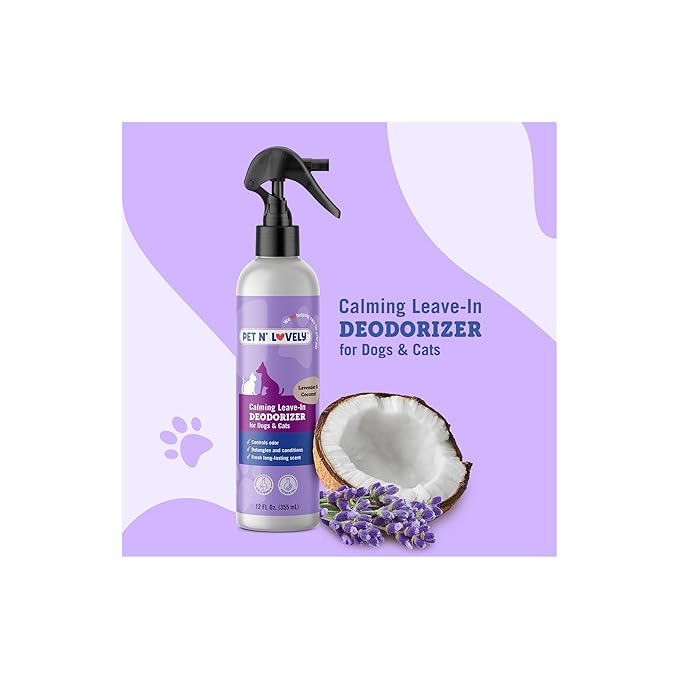 Pet N' Lovely Calming Leave-In DEODORIZER | Controls Odor | for Dogs and Cats | Detangles & Conditions | Fresh Long Lasting Scent | Convenient Spray Top for easy application | 12 Fl. Oz., Clear