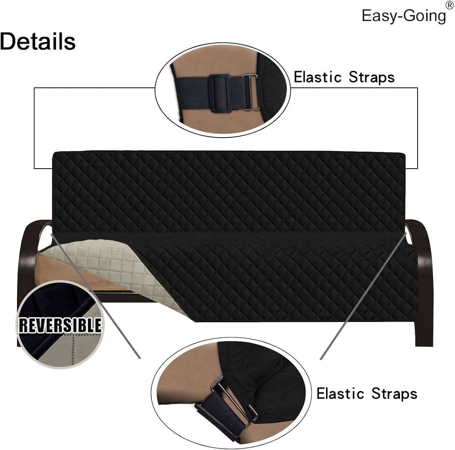 Easy-Going Futon Sofa Slipcover - Reversible Armless Couch Cover - Water Resistant for Pets & Kids (Black/Beige)