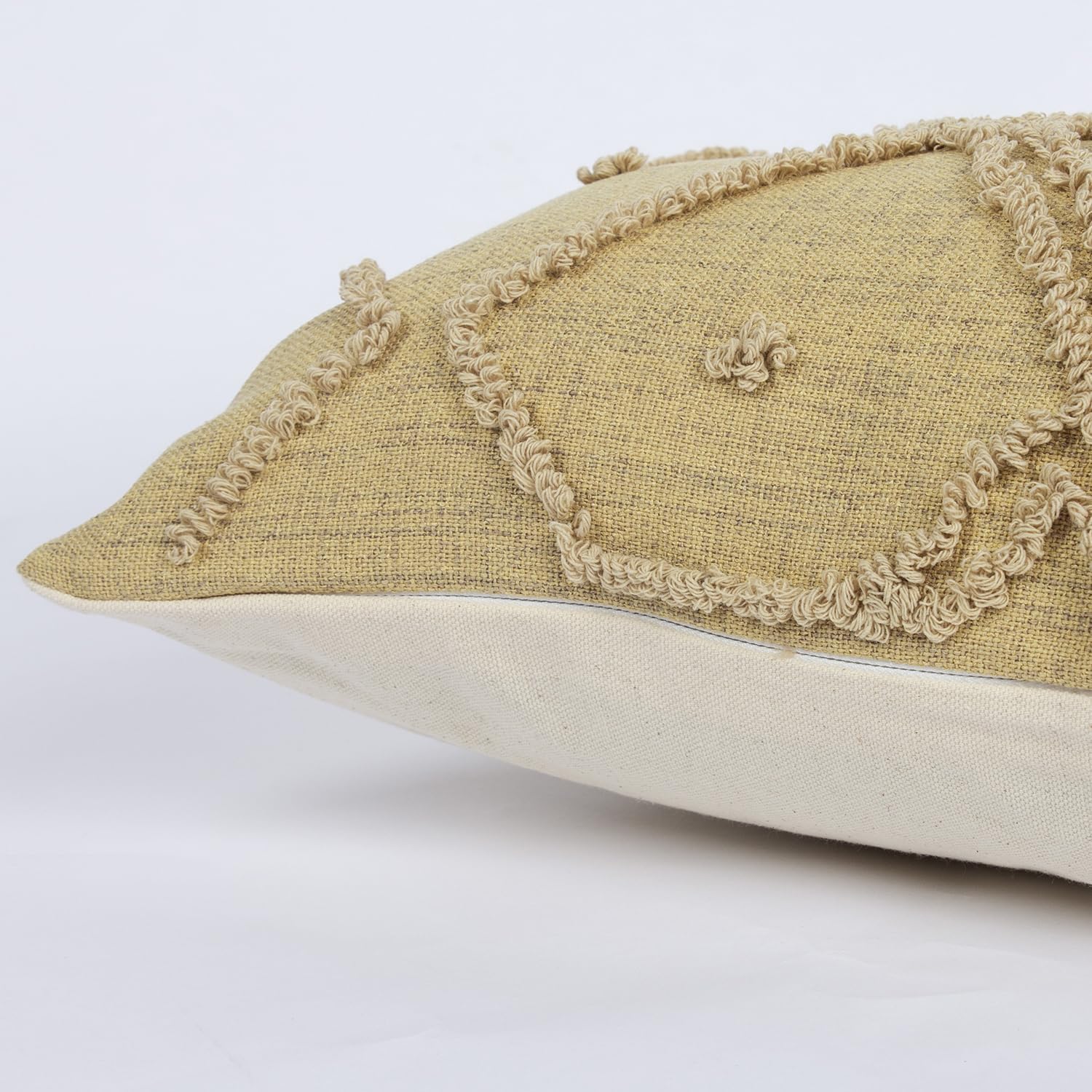 Boho Geometric Textured Lumbar Pillow Cover 12x 20, Woven Tufted Neutral Decorative Linen Pillow Cushion Case, Farmhouse Home Decor for Outdoor Couch Bedroom Car Sage Green