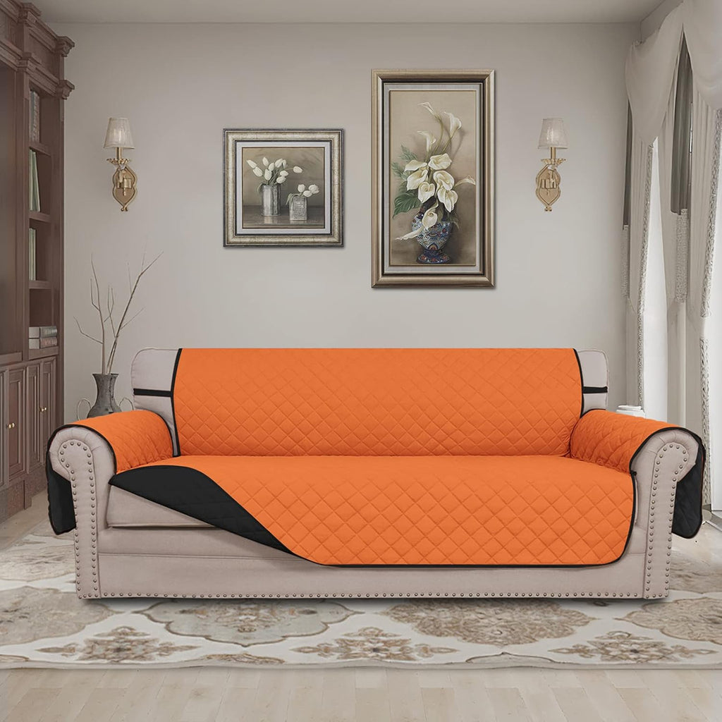Easy-Going Reversible Couch Cover for 3 Cushion Couch Sofa Cover for Dogs Water Resistant Furniture Protector Cover with Foam Sticks Elastic Straps for Pet Cat (Sofa, Orange/Black)