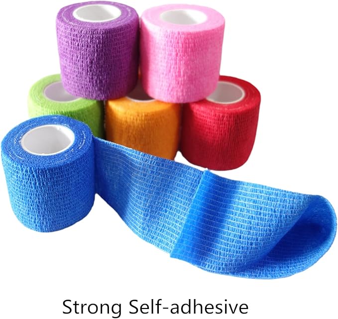 6 Pack 3" x 5 Yards Self Adhesive Bandage Wrap Breathable Cohesive Vet Wrap for Pets, Elastic Self-Adherent Tape for Sports, Wrist, Ankle (Black)