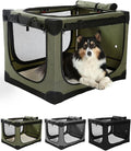 24 Inch Collapsible Travel Dog Crate for Medium Large Dogs, Portable Dog Crate 4-Door Foldable Soft Kennel with Durable Mesh Windows for Indoor & Outdoor Travel, with Storage Bag,Green