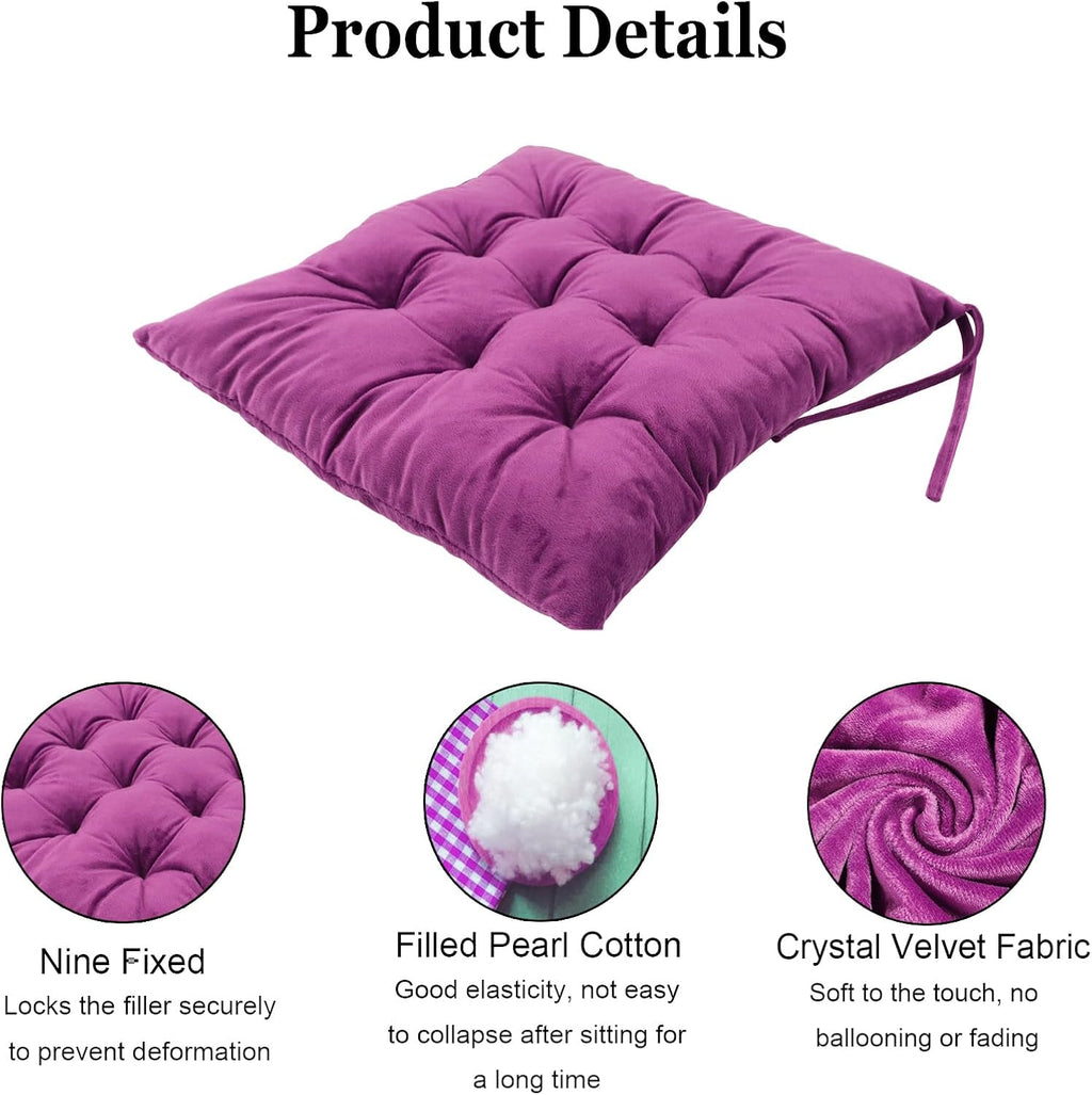 Set of 2 Chair Cushions for Dining Chairs with Ties, Indoor Non-Slip Kitchen Chair Pad and Dining Room Seat Cushion Mat for Office Living Room Outdoor 15.5" - Purple