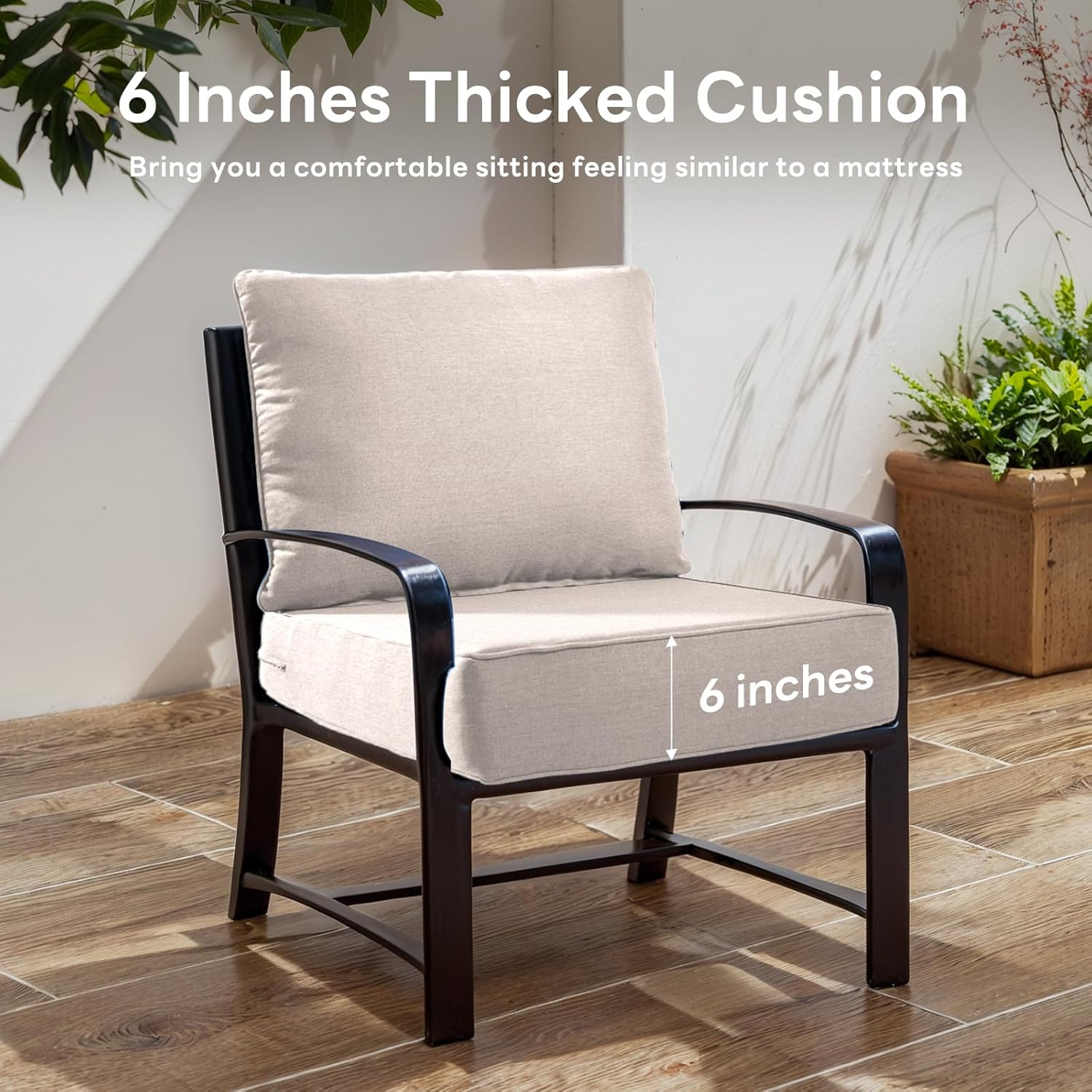 6" Thicker Outdoor Chair Cushion 8 Sets - 24" *24" *6" Waterproof Patio Furniture Cushions with Removable Cover, 28D High Density Sponge Filling Thicken Outdoor Patio Cushions - Beige