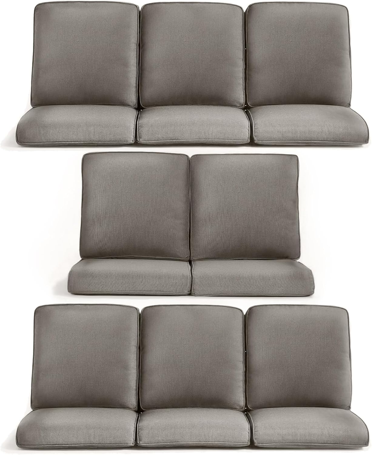 8-Piece Outdoor Patio Cushion Set - Fade & Water Resistant with Removable Olefin Cover, 22x24x4 Inch Memory Foam Cushions for Wicker Sectional Sofa – Grey/Regular